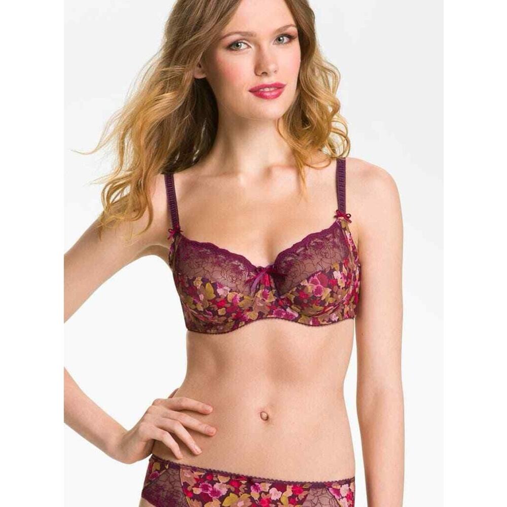 Fantasie Kathryn Side Support Unlined Underwire Floral Bra Sheer Wine 32F